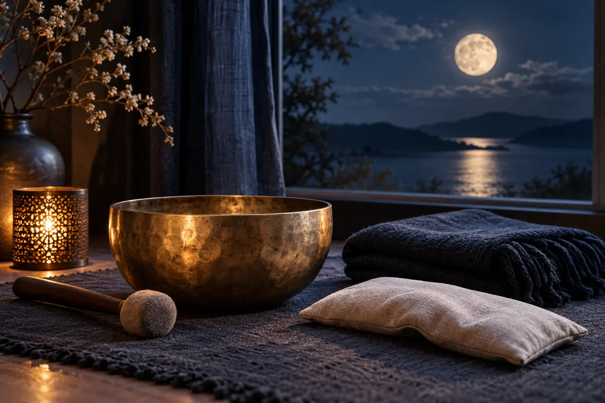 Moonlit singing bowl and resting space